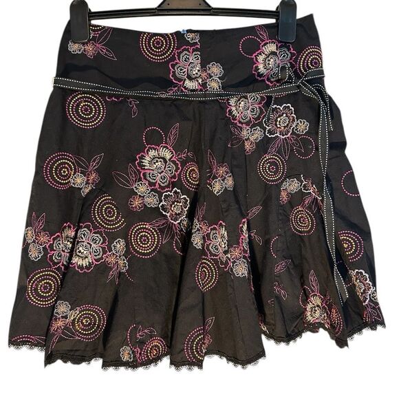 Heart Soul Cotton Embroidered Skirt Black Western Floral Lace Trim 9 - Picture 1 of 9